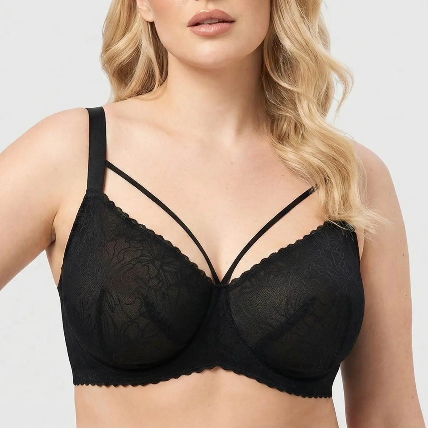 HSIA Women's Plus Size Underwire Bra - Lady's Floral Lace Unlined Unpadded Strappy Adjustable Soft Comfortable Sexy Bras with Spandex, Mesh, Fit Design, Hand Wash Only