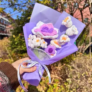 Handmade Knitted Yarn Bouquet, Crochet Artificial Flowers, Rose with Bellflower and Puff Flower, Perfect Holiday Gift, Versatile Home Decor, Birthday, Mother's Day, Valentine's Day