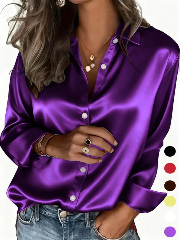 New Women's Clothing for All Seasons: Fashionable Light-Sensitive Satin, Casual and Versatile Button-Down Shirt Blouse