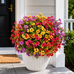 6/12 Pcs Artificial Flowers Outdoor, UV Resistant Colorful Faux Daisy Flower Bouquet with Eucalyptus Leaves & Boxwood Greenery, Fake Plants for Garden, Porch, Patio, Home, Wedding & Party Decor