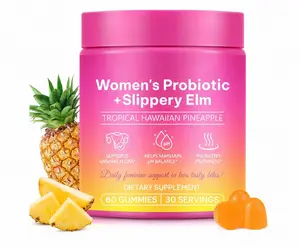 Women's Juicy Feminine Probiotic Gummies -with Slippery Elm, Prebiotics & Lactobacillus Blend for pH Balance & Dryness Relief - Hawaiian Pineapple Flavor, 60 Count