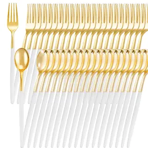 30/60 Piece Handle Plastic Cutlery Set, Elegant Disposable Forks and Spoons, Perfect for Parties, Weddings, Birthdays, Holidays