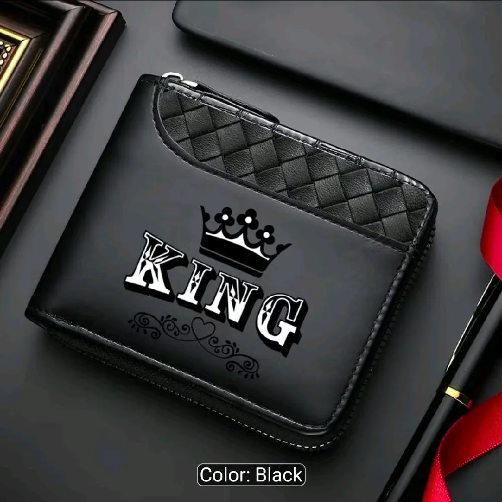 Luxurious Men'S Wallet with KING Emblem  - Black Crocodile-Textured Faux Leather, Elegant Zipper Closure And Star-Embossed Shield Logo, Ample Card Slots for Delicate Storage, Fashion Accessory, Ideal Gift for Father'S Day