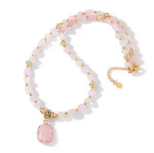 N309- Healing Gemstone Crystal Natural Stone Rose Quartz Necklace!