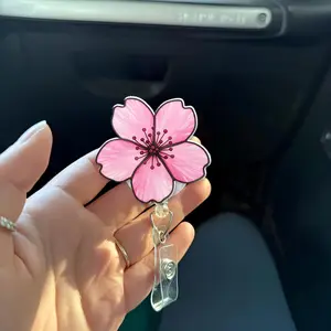 Cherry Blossom Badge Reel – Sakura Flower Retractable ID Holder for Nurses, Teachers & Office Workers – Cute Spring Japanese Gift