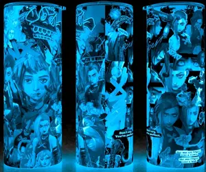 Glow in the Dark Arcane League of Legends Jinx Anime Collage Cup Mug Tumbler 20oz with Lid and Straw - Elegant Drinkware for Anime Fans - Perfect for Hot or Cold Drinks! Stainless Steel. Flasks Plastic
