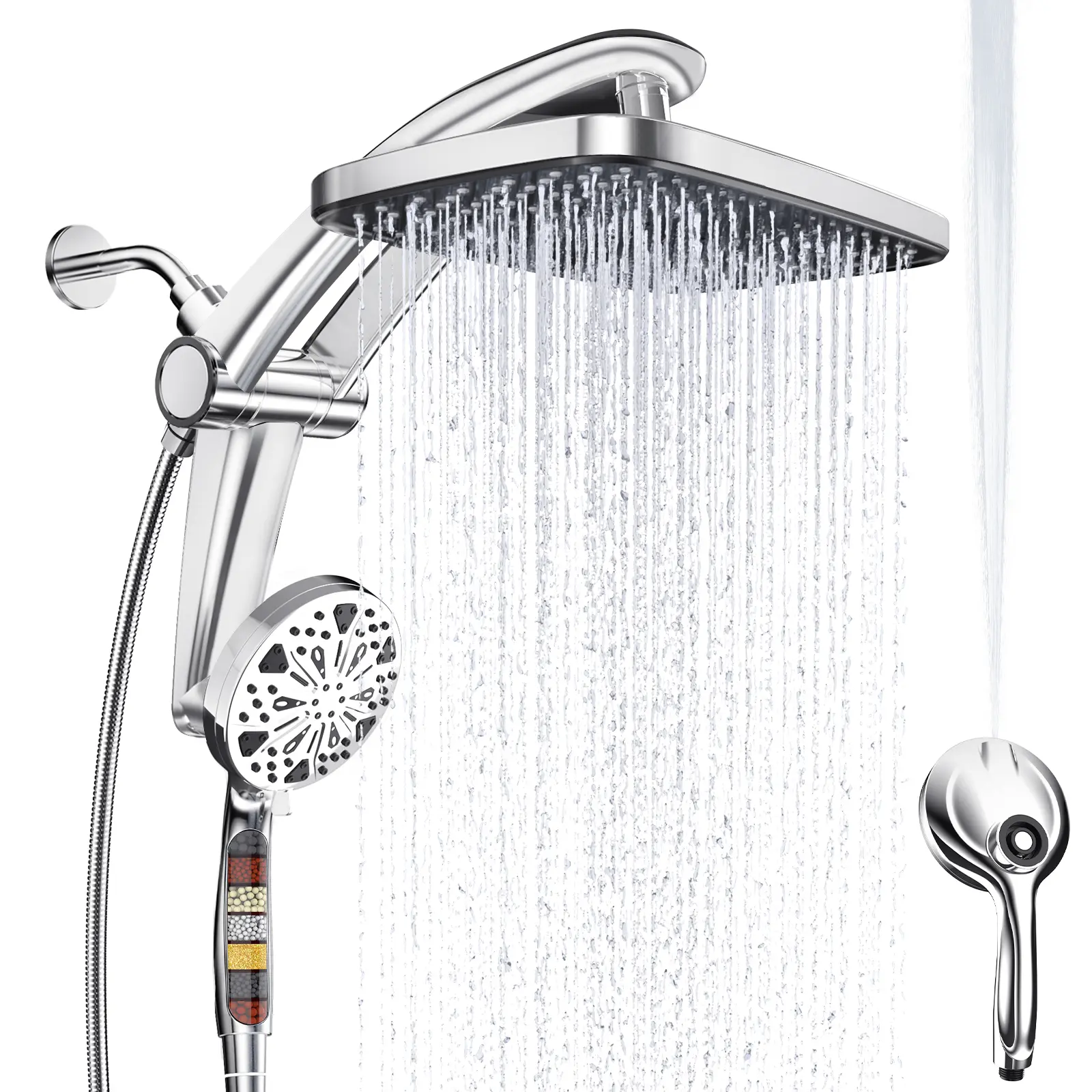 Razime Rain Shower Head with filtered Handheld High Pressure rainfall Shower Heads with Handheld Spray Combo Adjustable one-piece stand daul shower head Built-in Magnetic Docking and Power Jets