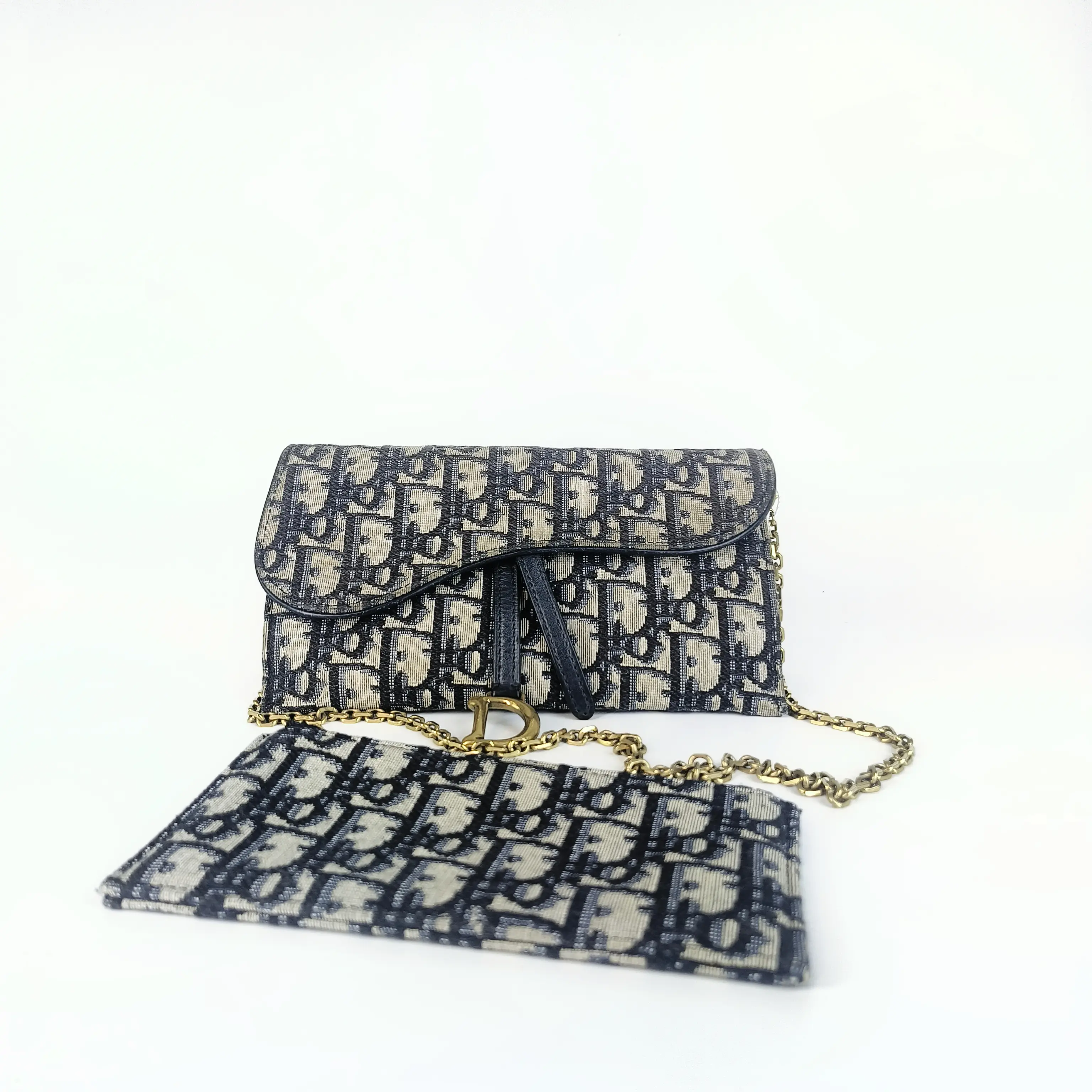 Pre-owned Dior Oblique Saddle Chain Wallet Vintage Leather Crossbody Purse with Detachable Pouch, Casual Crossbody Bag, Fashionable Shopping Purse【621】, Messenger Bags