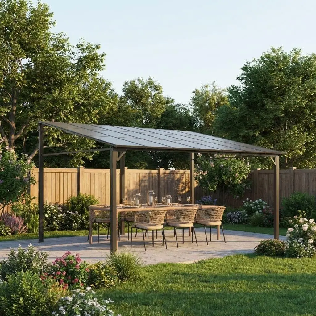 GARVEE 12' x 14' Heavy Duty Hardtop Wall Mounted Gazebo Pergola, Outdoor Lean-to Patio Shelter with Metal Frame & Sloped Polycarbonate Roof, Waterproof UV Protected for Deck Porch Backyard Garden