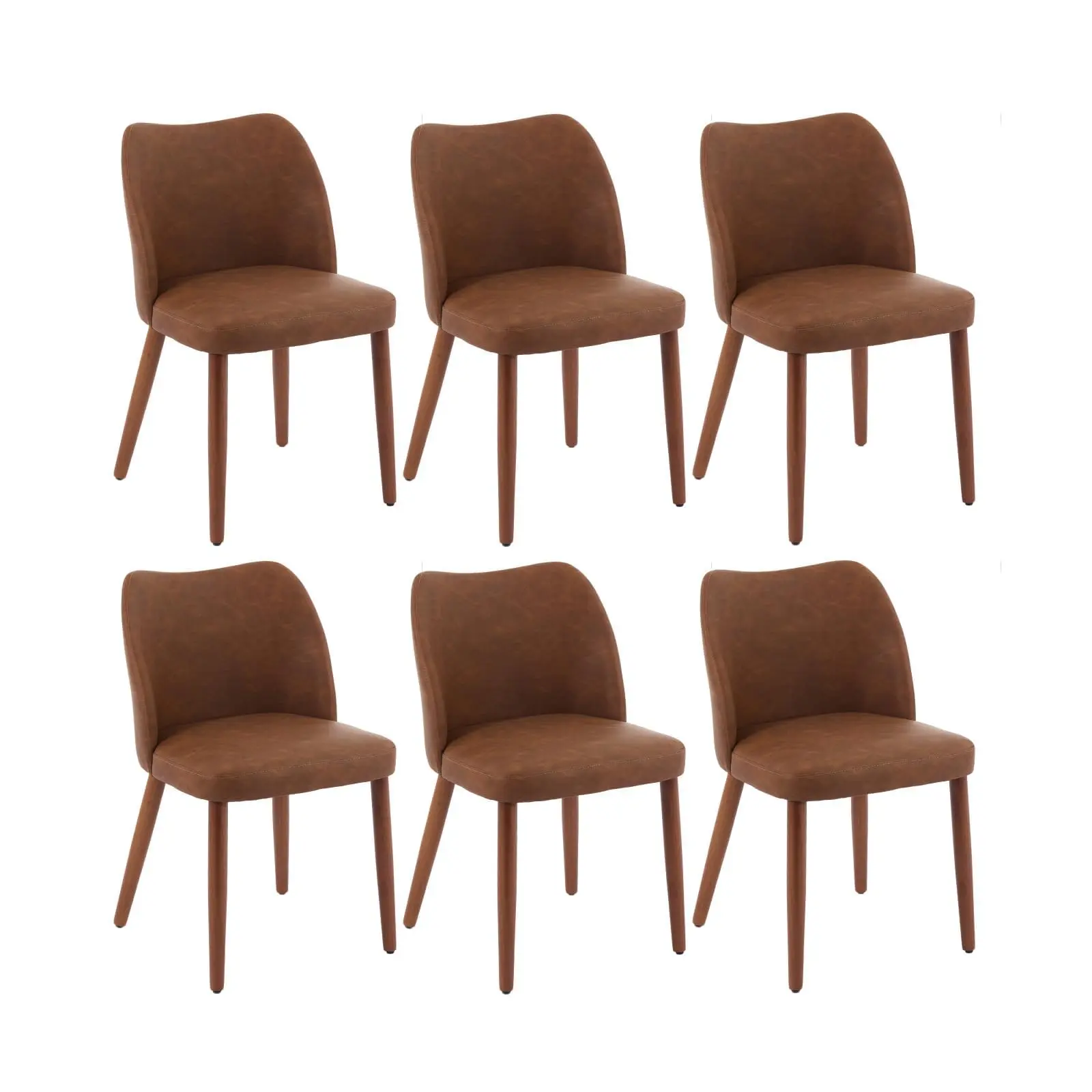 Garvee Minimalist PU Leather Dining Chairs Set of 6 - Armless, High-Density Thick Cushions, Wood Legs, Space-Saving Neutral Tones, Minimalist Home Decor for Kitchen, Busy Households, Tool-Free Assembly Required, Brown (Ships in 3 Boxes)