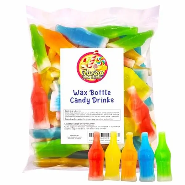 Retro Liquid-Filled Wax Bottle Candy Pack, 0.5 lb Heat-Sealed Bag - Mixed Flavor Nip Juice Novelty Candy for Youth Old School Enthusiasts