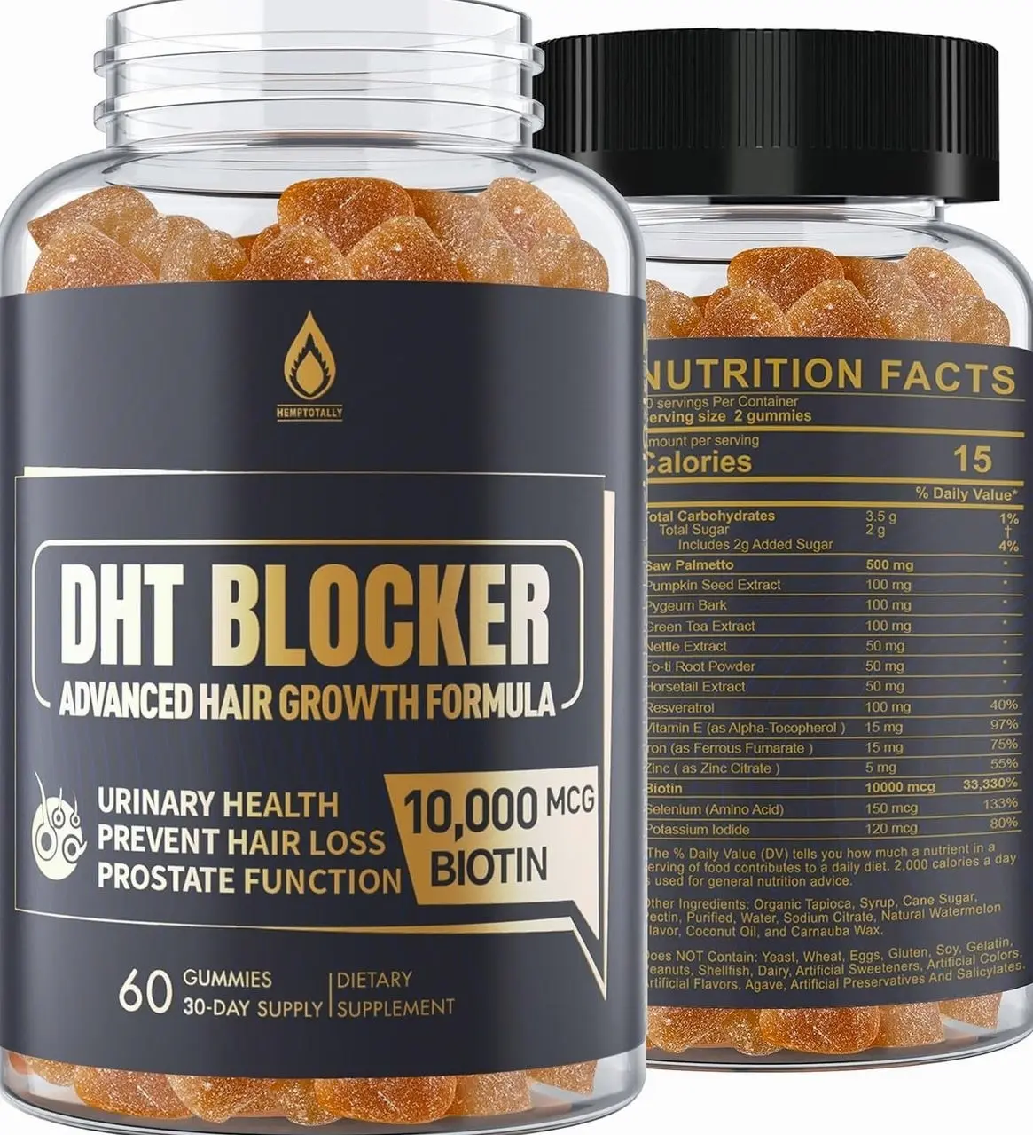 DHT Blocker Gummies Hair Growth Supplement, Super Potency Saw Palmetto & Biotin 10000 mcg for Women & Men, Plus 12 Proprietary Blend - Prevent Hair Loss, Blocking DHT Receptors, Hormonal Balance