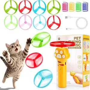 Cat Toy Disc Launcher, Rechargeable Interactive Cat Fetch Toy Launcher with 8 Flying Discs, Flying Enrichment Toys for Indoor Bored Kittens & Adult Cats (Yellow)