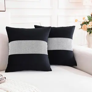 Pack of 4, Luxury Black Matching Sequin Patchwork Velvet Throw Pillow Cover with Silver Sequined Rhinestone Cushion Case Square Pillowcase for Sofa Couch Bedroom Living Room Home,18x18 inch : Home & Kitchen