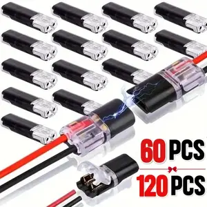 60/120-Pack Double-Wire Plug-in Connectors for LED Strip Lights 2 Pin Design Low Voltage Wire Connectors with Locking Buckle Fast Connect Convenient Plugs for Efficient Lighting