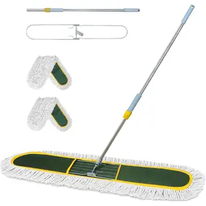 48-Inch Commercial Dust Mop for Hardwood Floors, Large Dry Mop with 2 Pcs Reusable Cotton Yarn Head, Telescopic Stainless Steel Handle - Ideal for Industrial Floor Cleaning, Marble,
