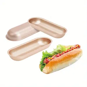 3pcs Golden Baking Pan Hot Dog Molds, Non-stick Carbon Steel Baking Pan Set, Long Cake Baking Mold, Suitable for Oven Baking, Homemade Hot Dog Burger, Bread, Sandwich Cake