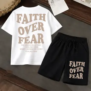 Men's "Faith Overcomes Fear" T-Shirt & Shorts Set, Casual Cotton Faith-Based Outfit, Meaningful Father's Day Gift for Men