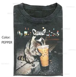 Funny Raccoon Drinking Iced Coffee Shirt, Animal Meme Graphic Tee, Gift for Men, Women