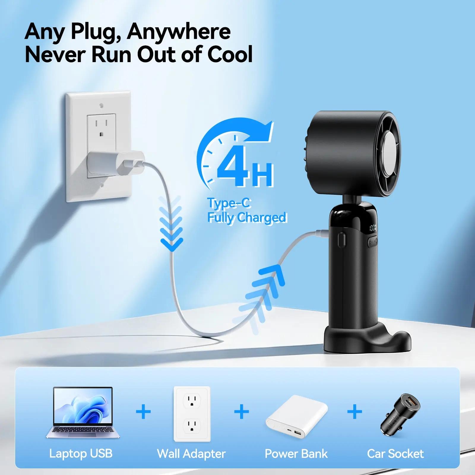 2026 Upgraded Portable Turbo Fan with Ice Cooler & Phone Stand, 3000mAh USB Rechargeable 1-199 Speed Foldable Cooling Fan for Travel Office Home