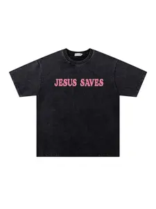 Unisex Jesus Saviour Washed T-Shirt, Christian Streetwear, Loose Fit Long Top, Casual Half Sleeve, Pure Design, Suitable for Men and Women