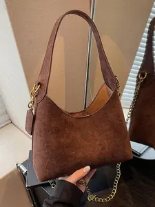 hobo shoulder bag, underarm bag, Handbag shoulder bag with chain shoulder strap design, solid color hand-held shoulder bag, chain bags, can accommodate mobile phones, lipstick, suitable for daily shopping, commuting, dating