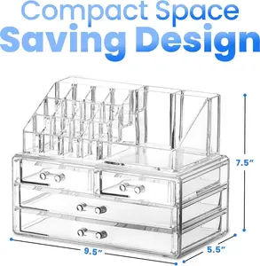 Clear Makeup Organizer – 16 Compartments & 4 Drawers | Acrylic Vanity Storage Box for Cosmetics & Jewelry