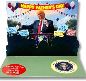 Talking Donald Trump Pop Up Fathers Day Card with Light & Sound - Plays Trump's Real Voice, Funny 3D Pop Up Greeting Card, Presidential Podium Scene, Funny Trump Fathers Day Surprise for Dad