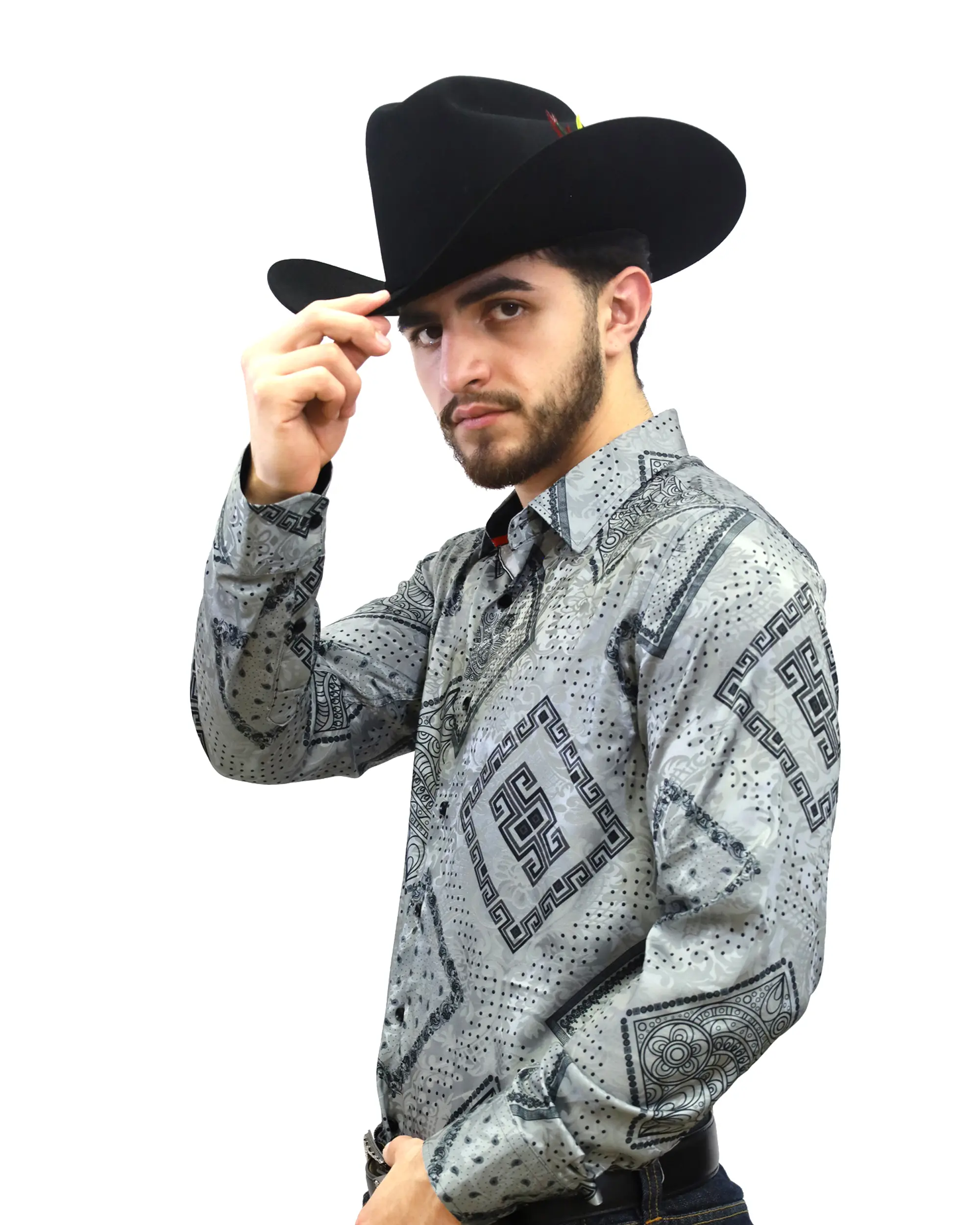 VS300L - FPJS - PJ-205-9 - Lt. Grey - Vaquero Signature Fashion Printed Shirts