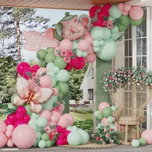 151 count  Party Balloons Arch Garland Kit,  Party Decorations, Pastel  Green Teapot Butterfly Balloons for Let's Partea Spring Garden Floral Girls Birthday Party  Shower Supplies