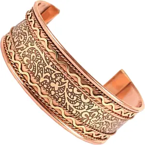 Handcrafted Copper Bracelet Hand Forged with Solid and High Gauge Tibetan Style Engraved Cuff Jewelry for Women Men