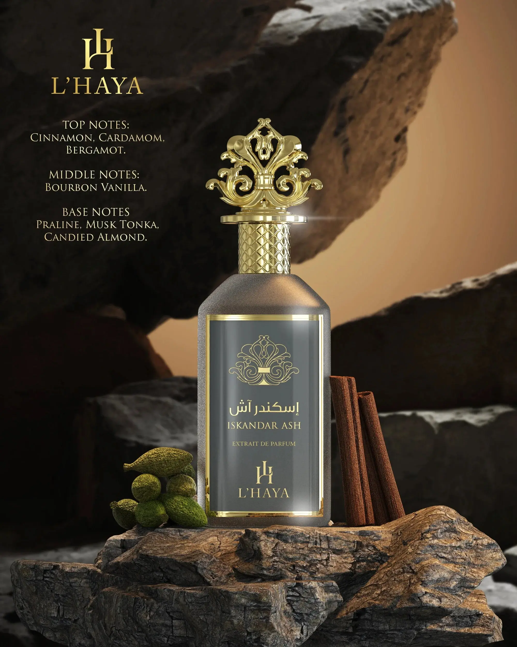Oud al Anfar L’HAYA Iskander Ash Extrait de Parfum - 3.4 oz Unisex Fragrance, Ideal for Evening Wear & Formal Events, with Decadent Praline & Rich Spices