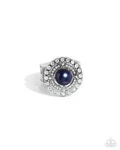 Sneaky Shimmer - Blue Pearl White Rhinestone Silver Ring - Paparazzi