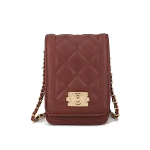MKF Collection Gemma Crossbody Bag in Burgundy with Quilted Design and Adjustable Chain Strap