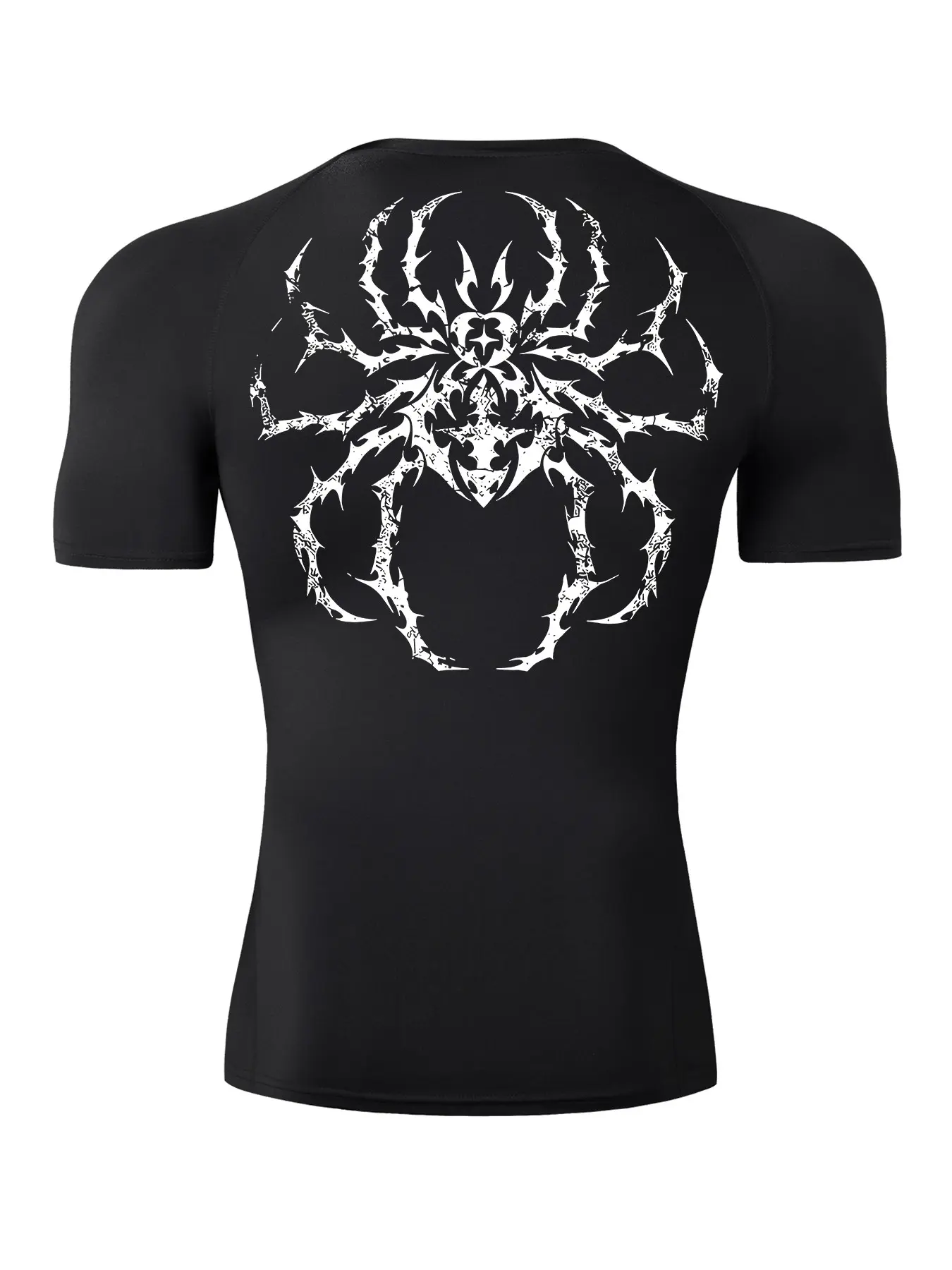 Men's Spider Print Short Sleeve Tight-Fit T-Shirt, Summer Quick-Dry Elastic Fitness Training Running Sports Shirt, Sporty Style