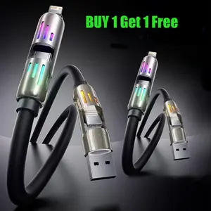 [Buy 1 Get 1 Free] 6.6ft  4-in-1 Multi USB Charging Cable with USB A,Type C,Lightning-MAX65W Fast Charging & Data Sync Super Fast Charger for iPhone16/15,iPad Pro,  fast charger usb cable 4-in-1 fast Breathing Light  -max 1 usb-c data 4 1 charging cable