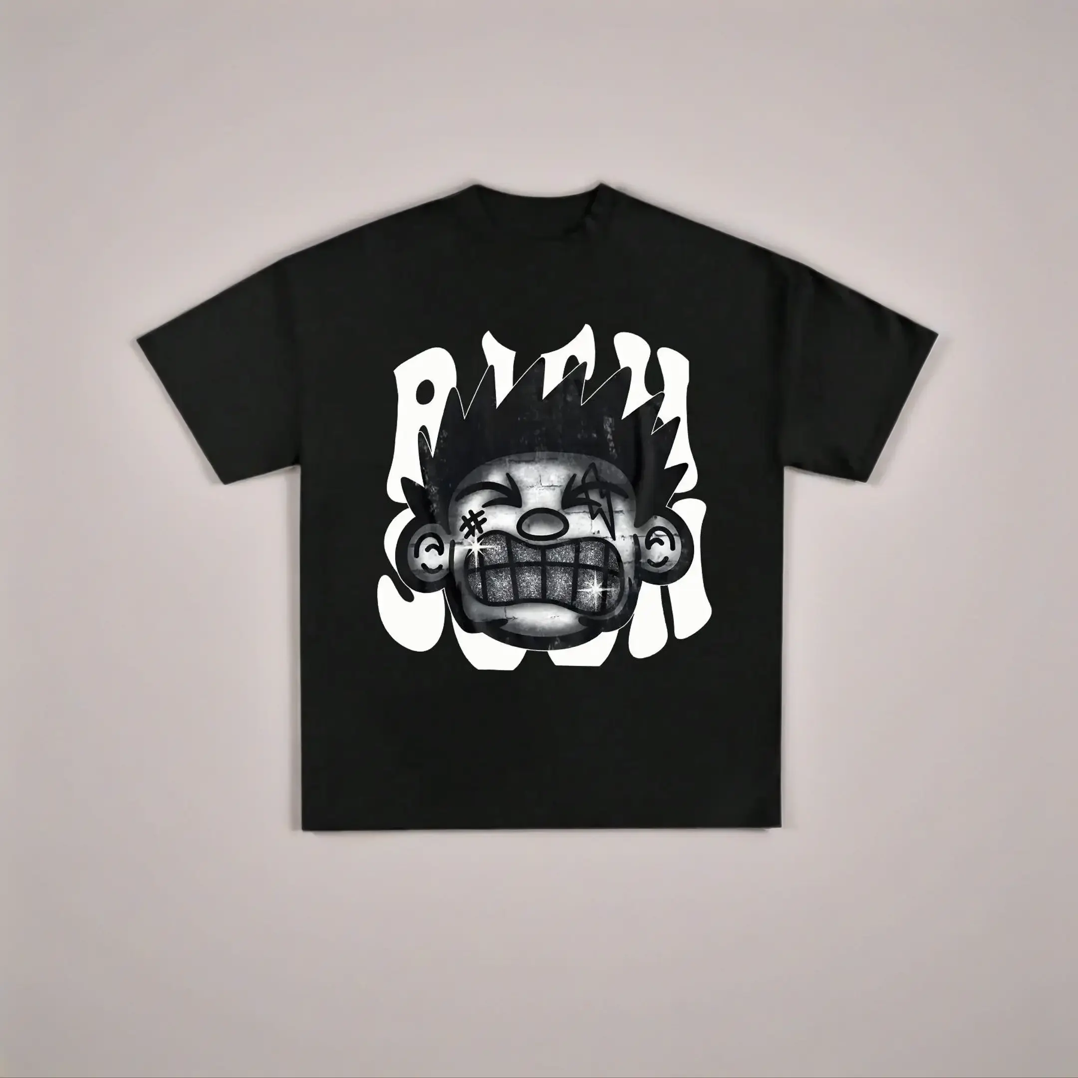 Menswear Classic Fit Crew Neck Short-Sleeve 100% Soft Cotton Basics T-Shirt - Chic Bold Cartoon Graffiti Digital Print Street Casual Graphic Top