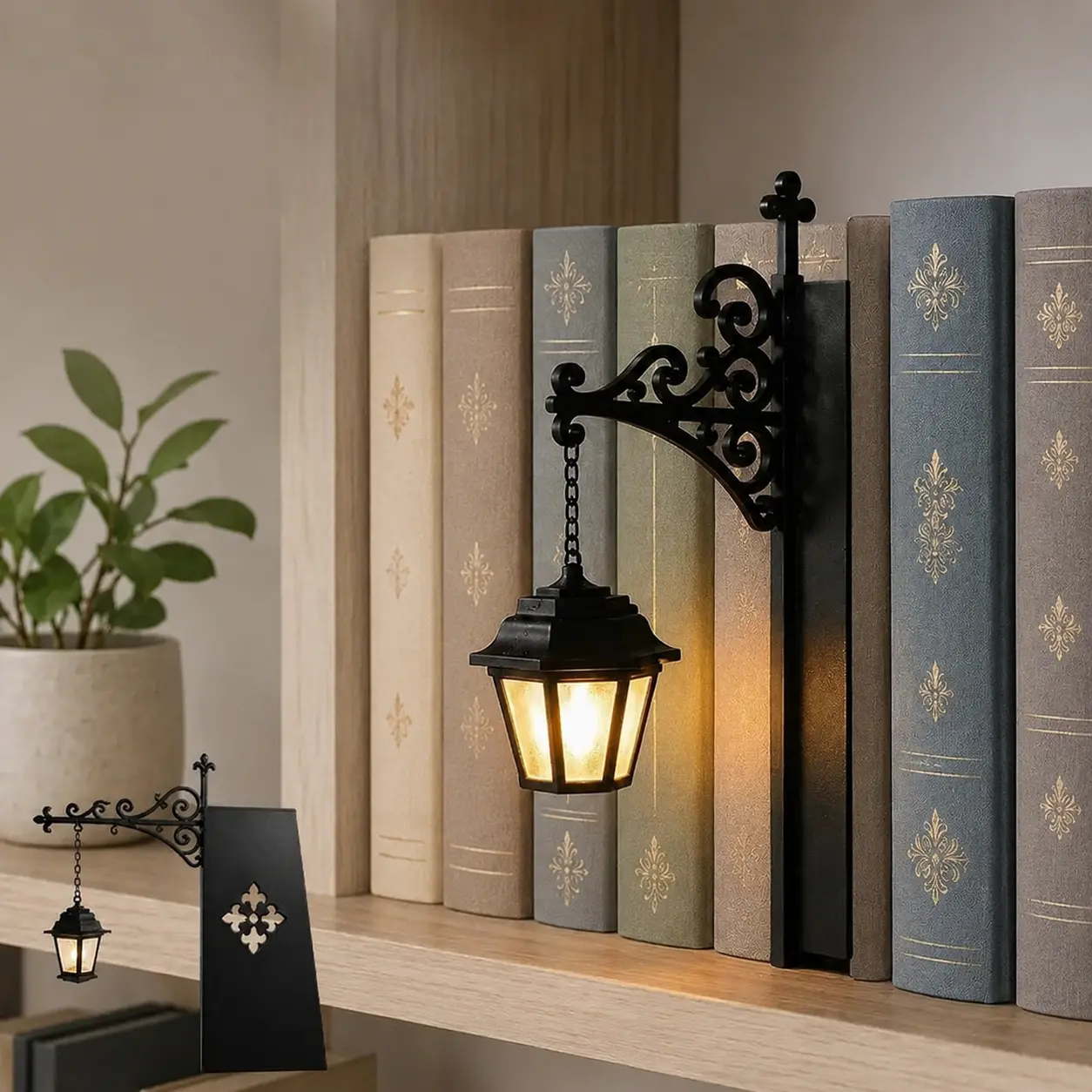Library Lantern-Decorative Bookshelf Lighting, Miniature Hanging Shelf Lamp, Warm LED Nightlight, Reading Nook Literary Decor,Halloween decorations