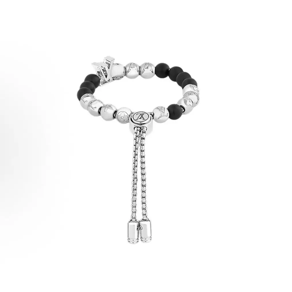Pre-owned Louis Vuitton Monogram Beads Black Silver Beaded Bracelet 2507672