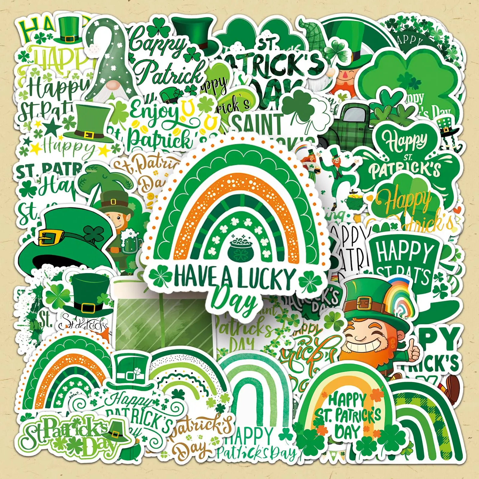 St Patrick's Day Themed Sticker, 100pcs/set Repeat St Patrick's Day Decorative Sticker, DIY Decorative Sticker for Scrapbooking & Journal Making, Funny Stickers, Holiday Stickers, Sticker Collage Pack, Sticker Packs