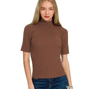 Zenana Viscose Ribbed Mock Neck Sweater