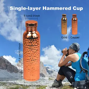 Retro Hammer Copper Plated Stainless Steel Sports Kettle Large Capacity Water Bottle with Cleaning Brush Outdoor Fitness Portable Water Cup 800ml27oz