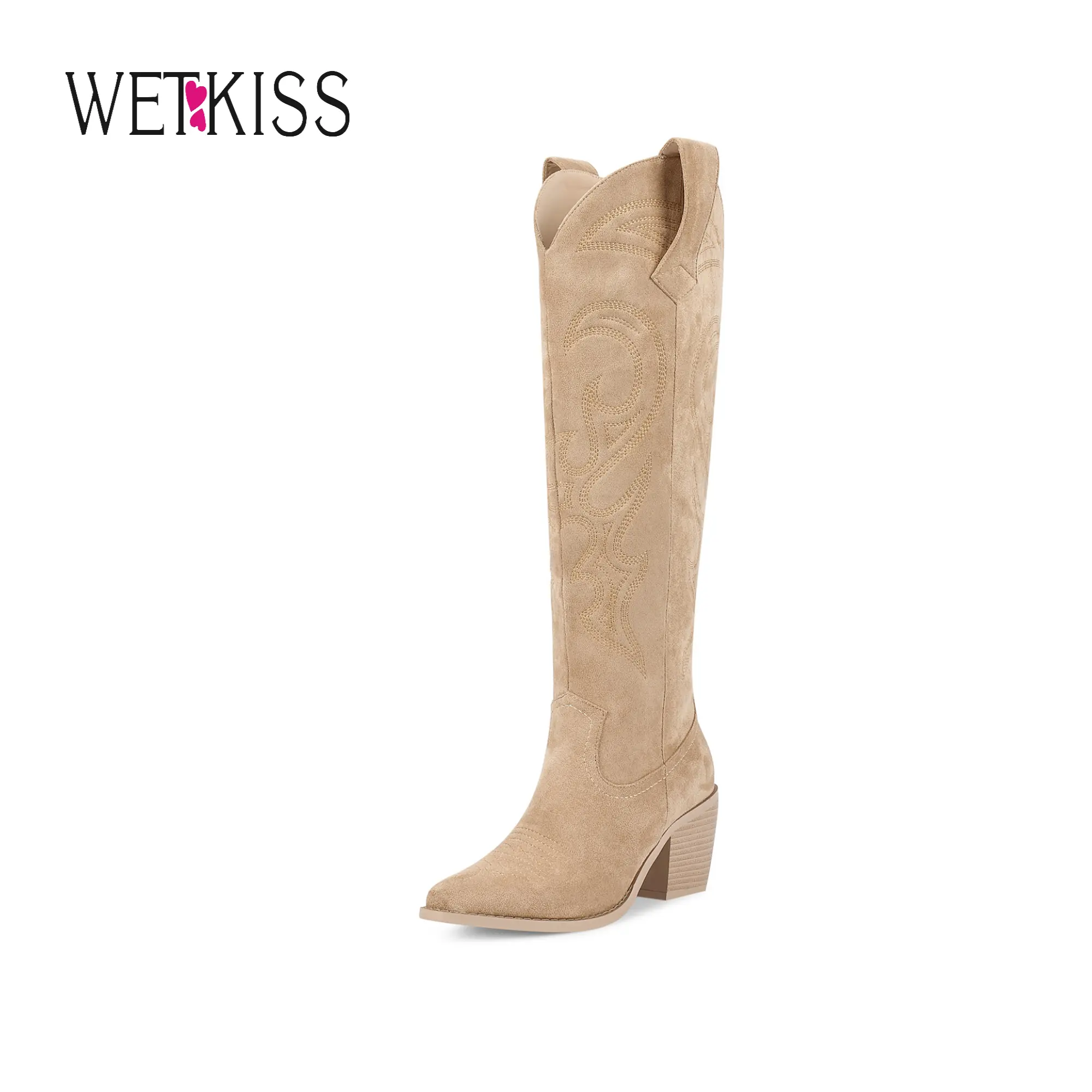 Wetkiss Knee High Cowboy Cowgirl Boots for Women, with Unique Embroidery, Side Zipper and Chunky Heel Design, Women's Shoes,Women's Boots Beige Casual #WeeklyDeals#tiktokshopbacktoschool #tiktokshopsummersale