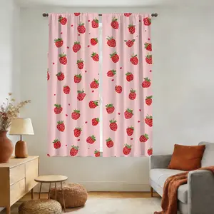 2pcs Berry Dance Delight Semi- Blackout Curtains Rod Pocket Design - Ideal for Bathroom, Bedroom, Kitchen - Home Decoration (Not Muti Layer Curtains)​