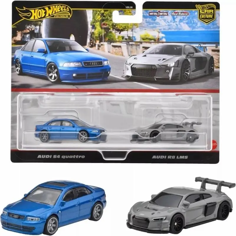 Hot Wheels Premium Car Culture Twin 2 Pack Audi S4 Quattro & Audi R8 LMS Diecast Collectible, Diecast Metal Model, Sports Car Model