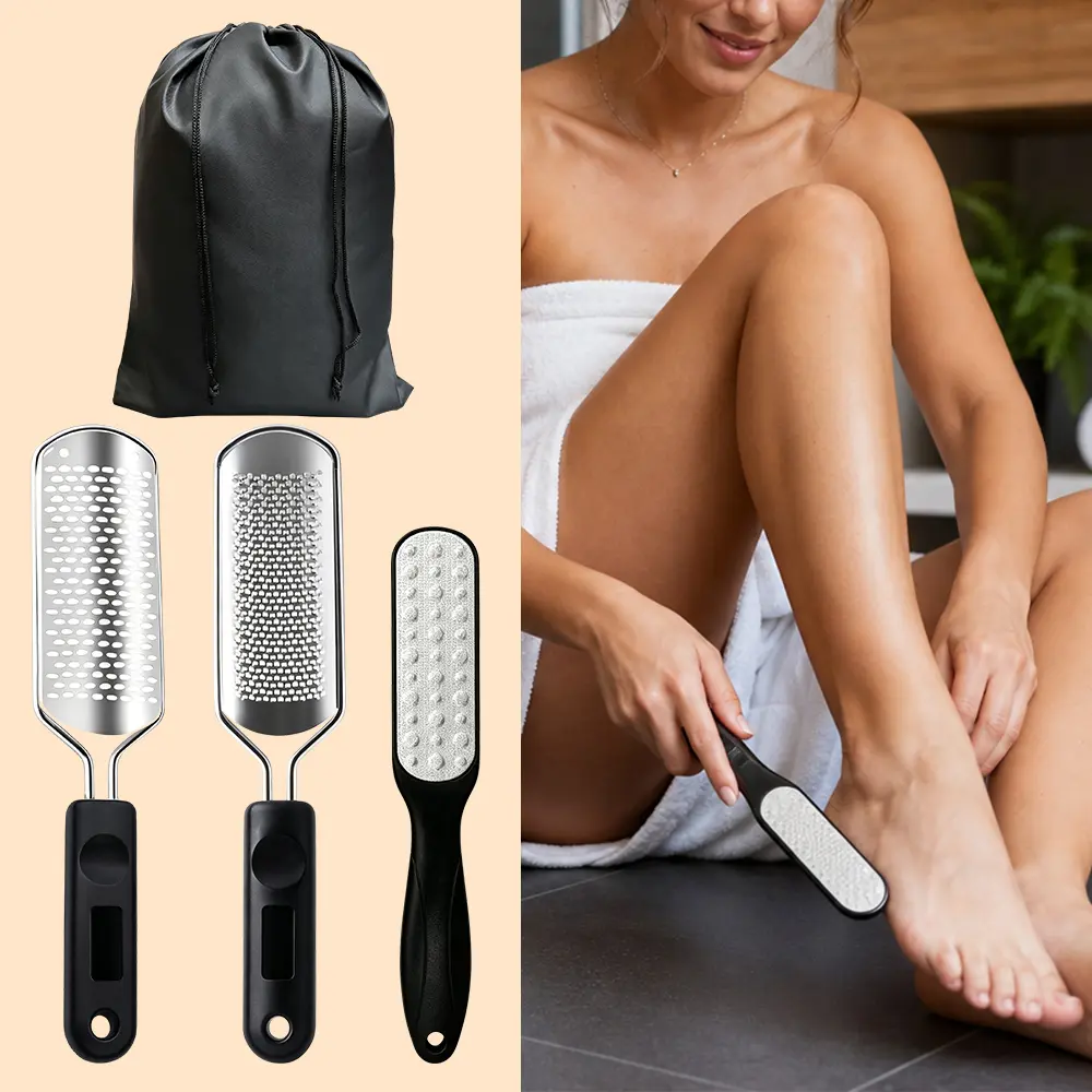 3 Pieces Foot Rasp Foot File, Stainless Steel Pedicure Callus Remover for Feet, Professional Foot Care Tools for Pedicure to Removes Hard Skin Corns for Dry and Wet Feet