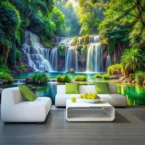 1PC,2D Flat Nature - style Forest Waterfall Backdrop, High - Definition Printed, Waterproof and Durable, for Living Room, Bedroom, Photography Decoration. Create an Immersive Natural Atmosphere,