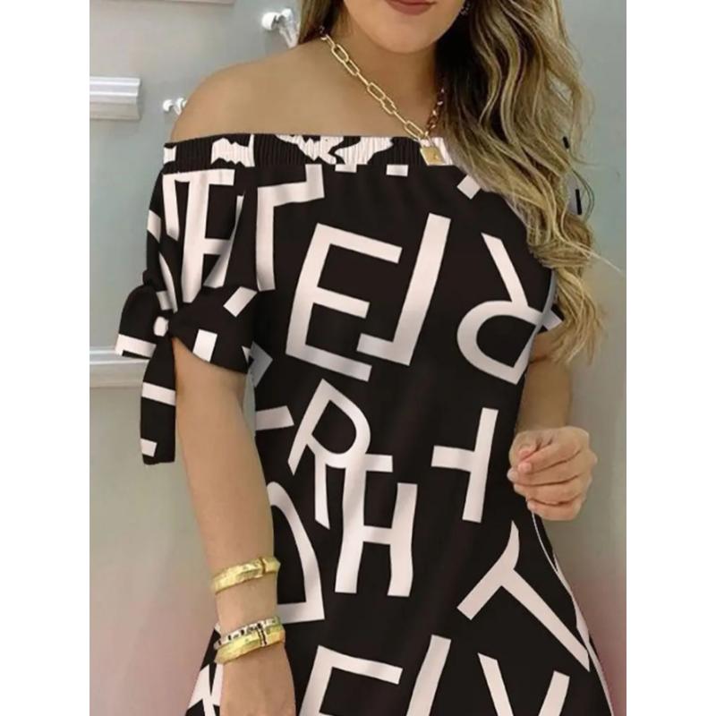 Women's Off-Shoulder Slim Fit Dress with Elegant Knot Detail - Knee-Length Short Sleeve Striped Summer Dress in Pastel Colors, Machine Washable for Spring & Summer Casual or Formal Wear, Short Sleeve Dress Collar Fabric Chic Womenswear