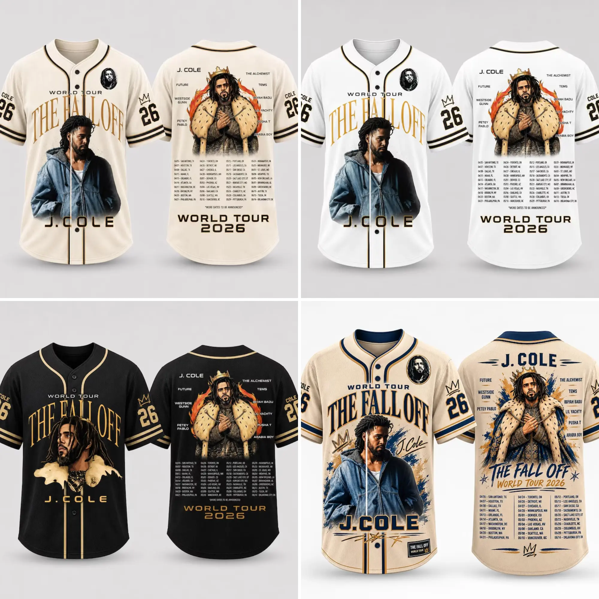 J Cole The Fall Off World Tour 2026 Baseball Jersey, Hip Hop Concert Fan Jersey Shirt