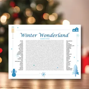Word Search Game Poster – Fun Family Holiday Party Activity, Giant 32x24” Winter Wonderland Puzzle for Kids, Adults & Classroom Xmas Games
